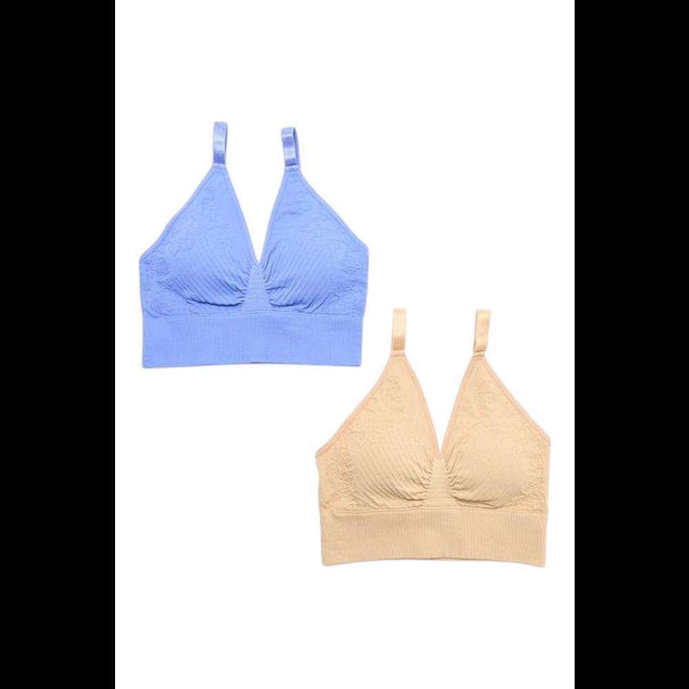 Rhonda Shear Women's 2-pack Rose Jacquard Ahh Bra Set Beige/Peri - Regular